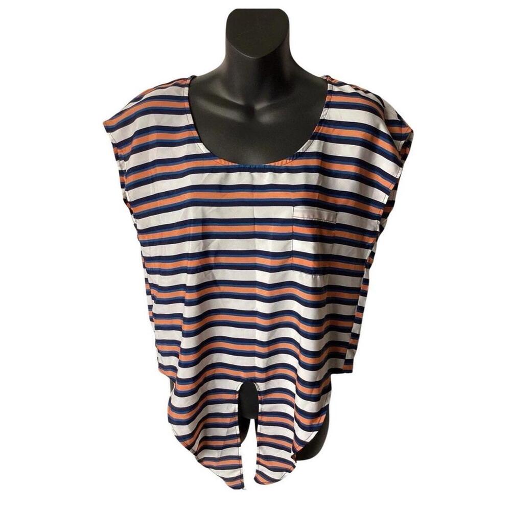 Timing Striped Tie-Front Blouse Top Multicolor Short Sleeve Women’s Size S